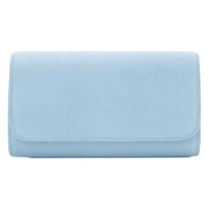 Emmy London Natasha Clutch in Duck Egg Blue Suede