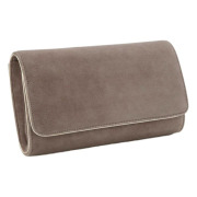 Emmy London Natasha Clutch in Cinder Brown Suede With Gold Piping