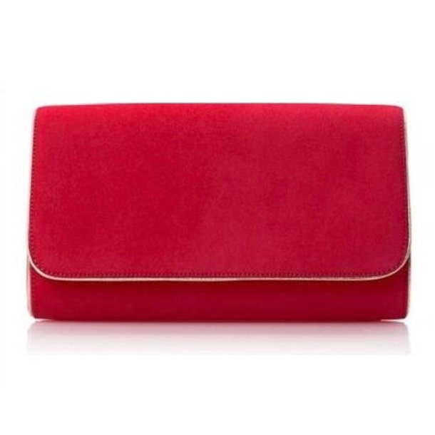 Emmy London Natasha Clutch in Lipstick Red Suede With Gold Piping