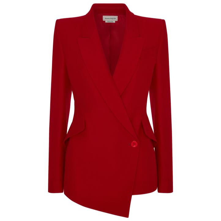 Alexander McQueen Asymmetric Drop Hem Suit Jacket in Welsh Red