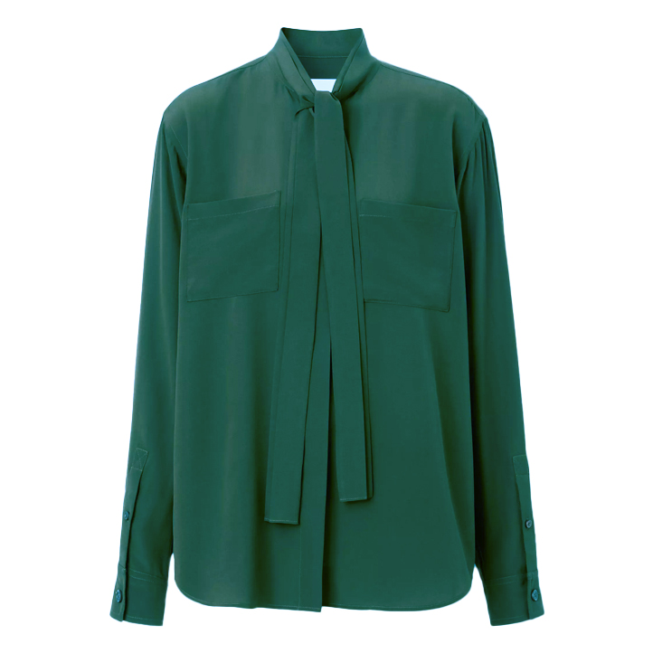 Burberry Tie-Neck Silk Blouse in Green