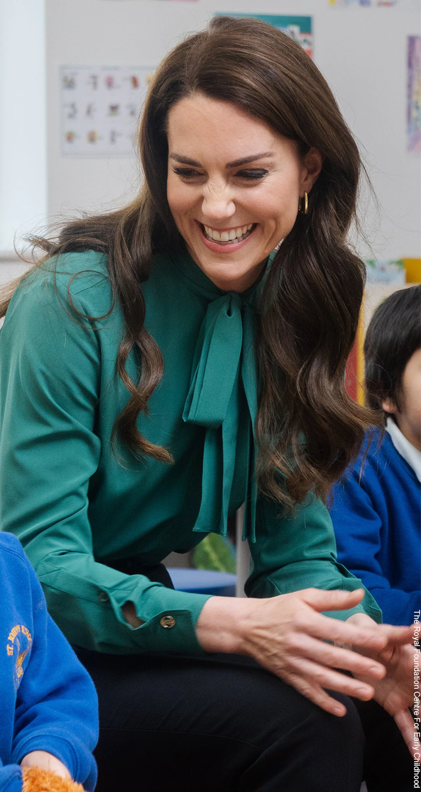 Kate Middleton wears bold green pussybow blouse in new 'Shaping Us' video  as she chats to schoolchildren about feelings and emotions