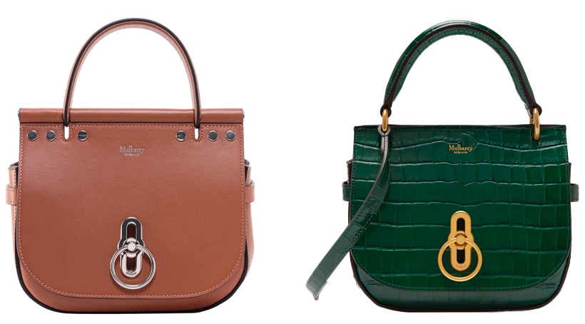 Two images of Mulberry Amberley satchels in size small with top handles. 