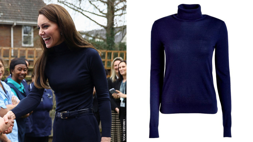 Kate Middleton remixes camel and navy for nursing home visit