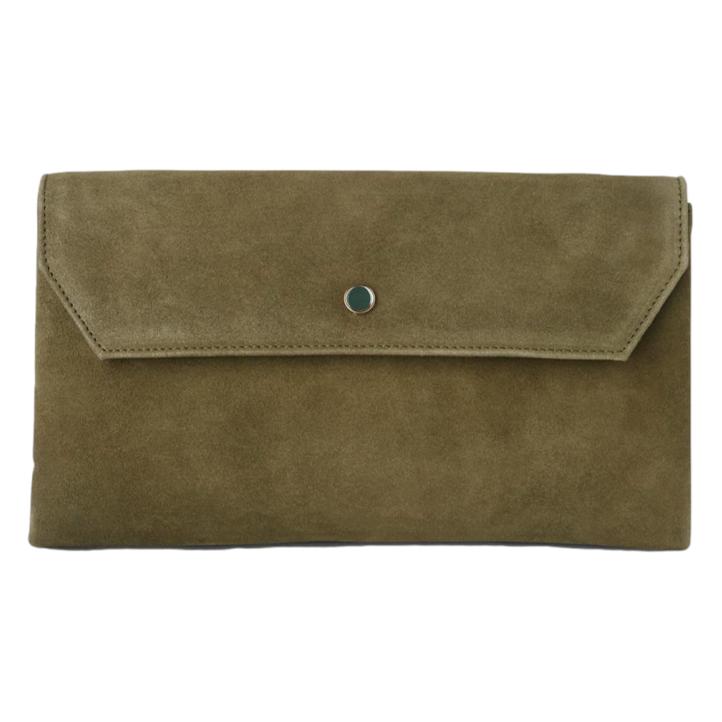 L.K. Bennett Dora Clutch Bag in Khaki Green Suede