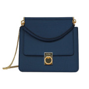 Polène Paris Number Seven Mini Bag in Blue Grain Leather