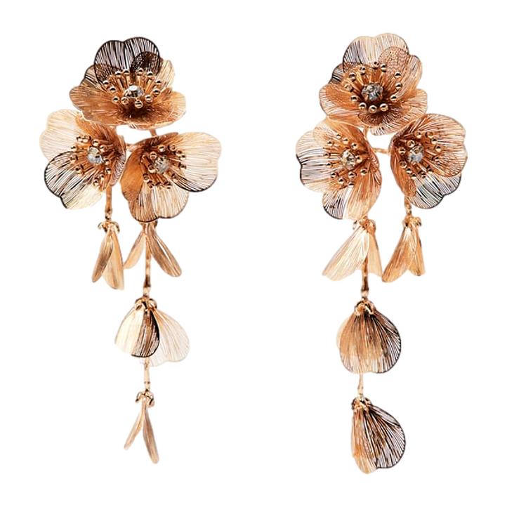 Zara Golden Cascading Floral Earrings