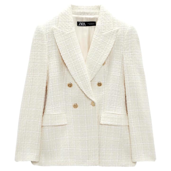 Zara - Tailored Double Breasted Blazer - Ecru - Women