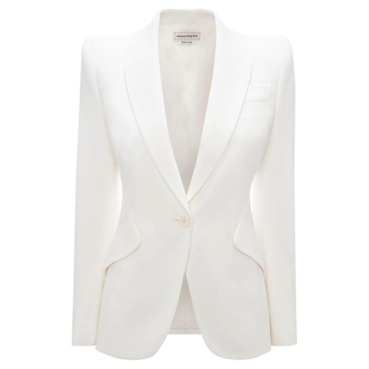 Alexander McQueen Peak Shoulder Leaf Crepe Jacket in Light Ivory