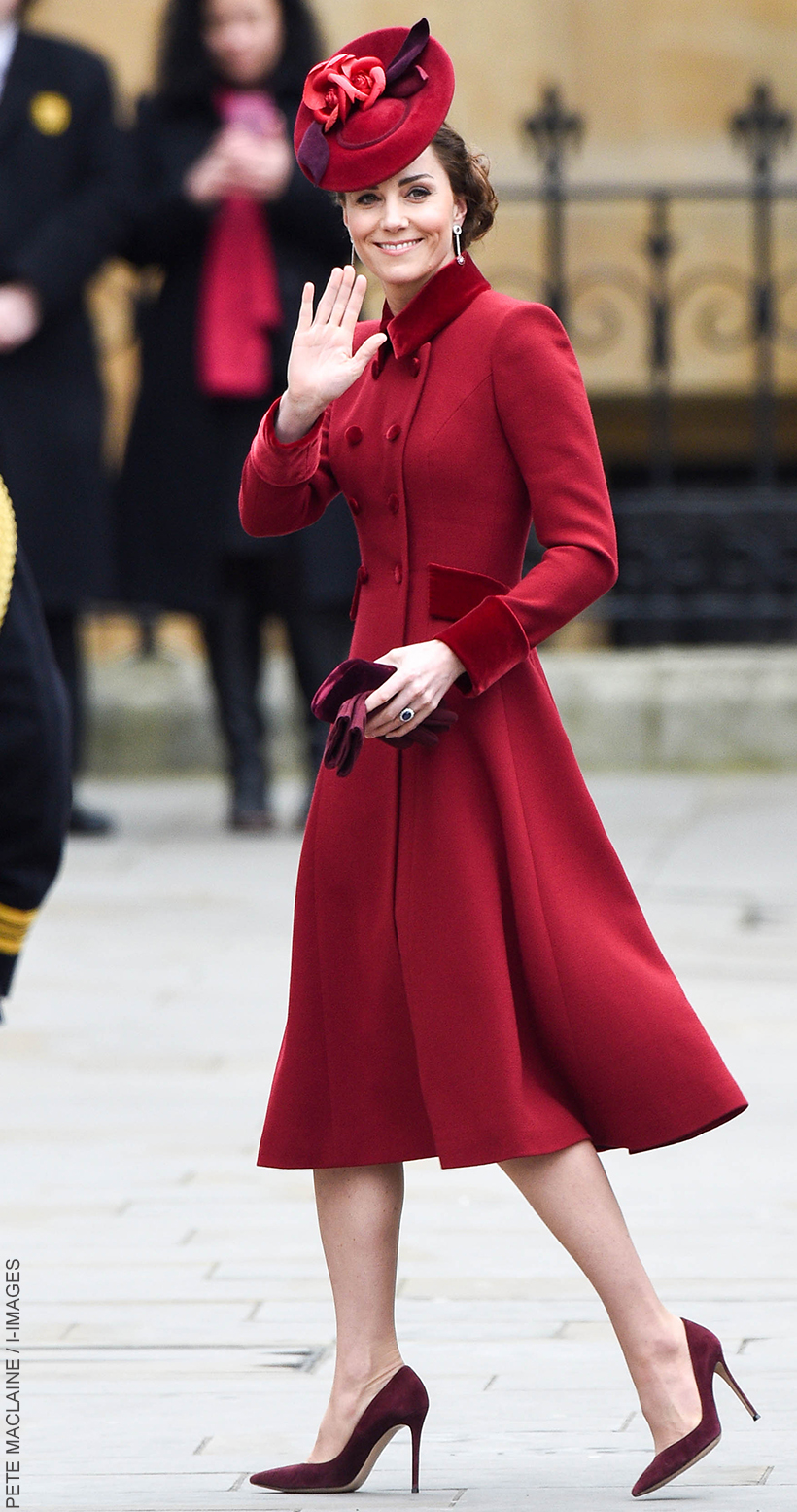 The then Duchess of Cambridge chose another red coat dress for Commonwealth Day in 2020