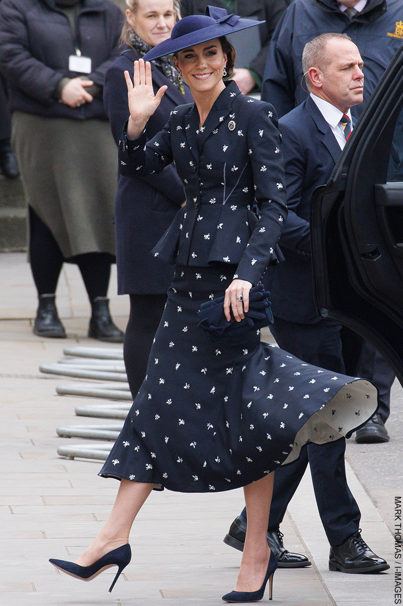 Kate Middleton in Navy Floral Erdem Skirt Suit & Royal Bling For 2023 Commonwealth Day Service