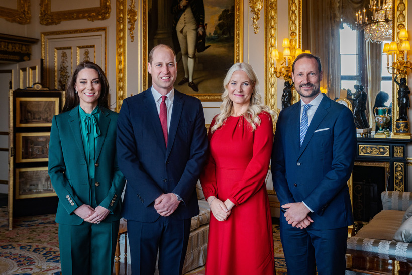 The Princess of Wales stood posing with her husband, the Prince of Wales, and the two Norwegian Royals. 