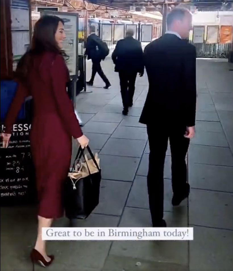 William and Kate depart from Birmingham.  The Princess is carrying her black Smythson tote. 