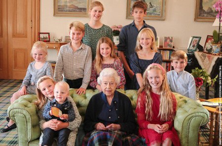 HM Queen Elizabeth II with her grandchildren and great grandchildren