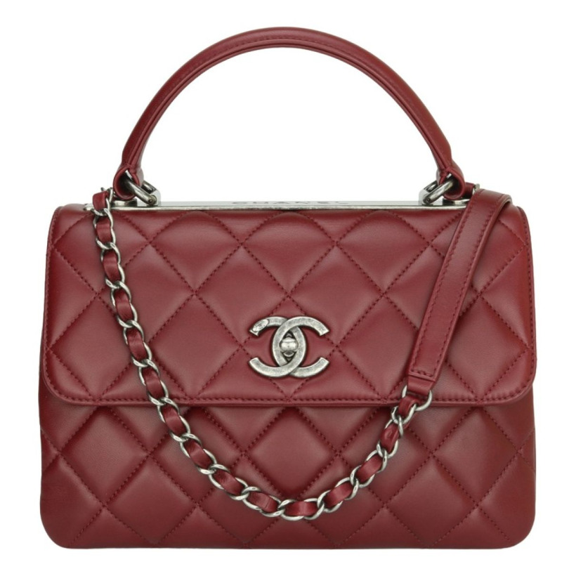 Chanel Burgundy Calfskin Flap Bag with Enamel Handle - Kate Middleton Bags  - Kate's Closet