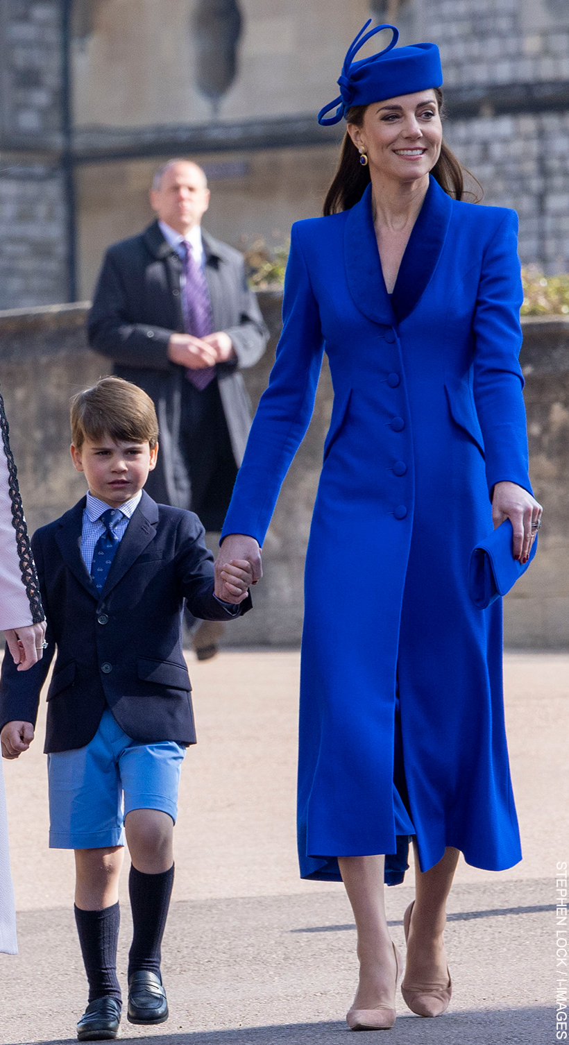 Kate Middleton's outfit on Easter Sunday 2023 - the princess wore a blue coat dress by Catherine Walker;