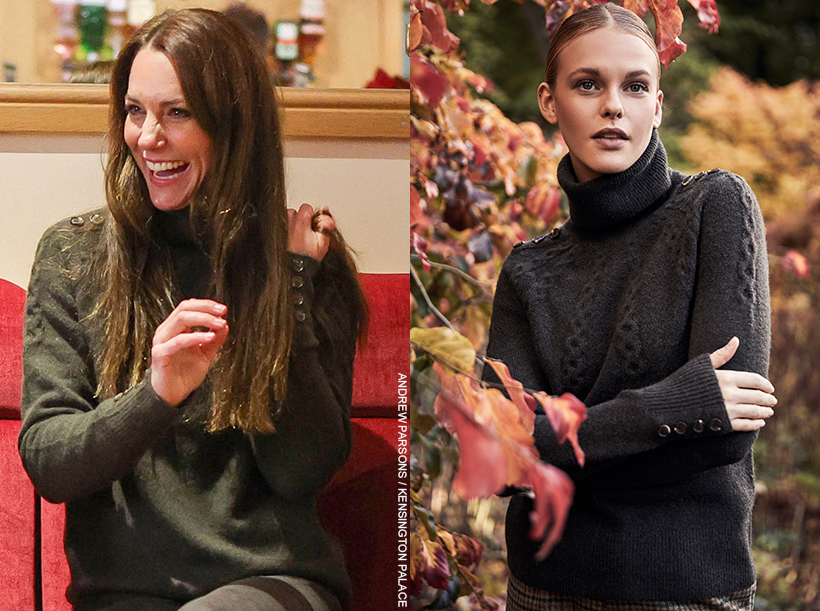 Kate Middleton wearing the Holland Cooper roll neck sweater in green