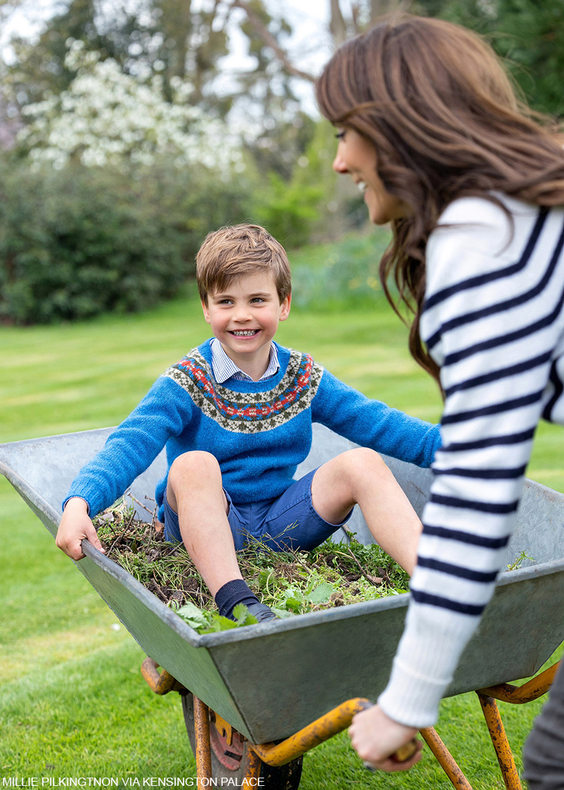 Kate Middleton Pushes Prince Louis in Wheelbarrow in New 5th Birthday Portraits