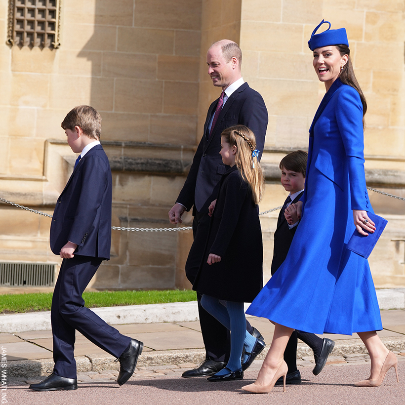 The Wales family walking into St George's chapel for the Easter Mattins service in 2023.