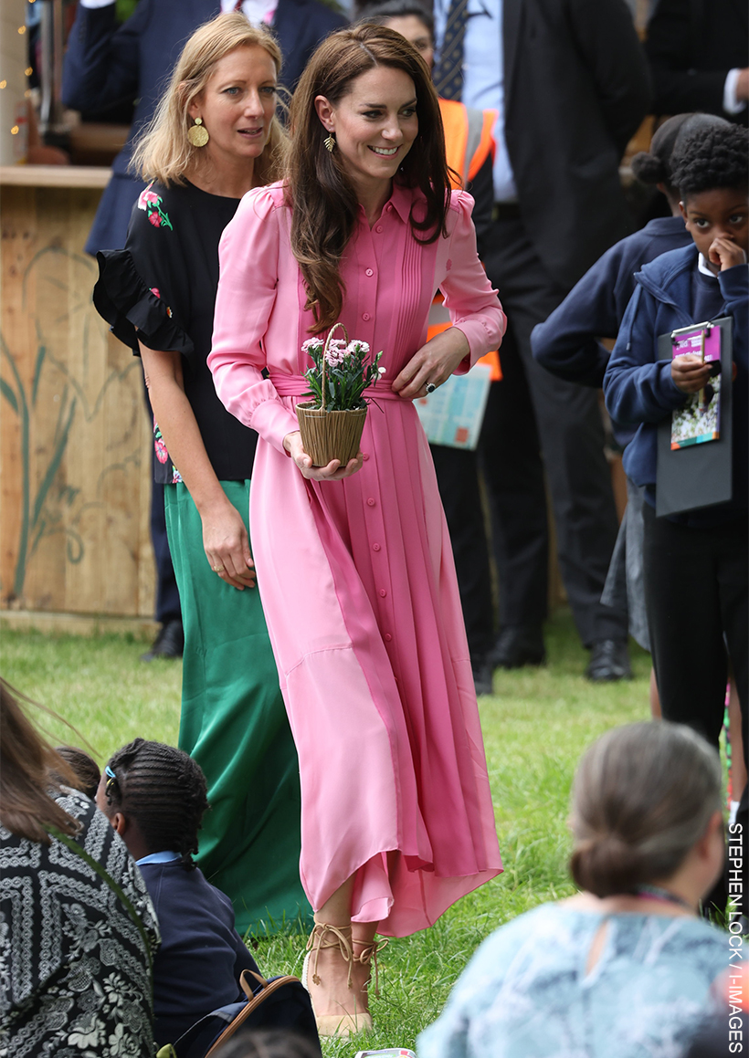 Kate Middleton in pink dress at 2023 Chelsea Flower Show