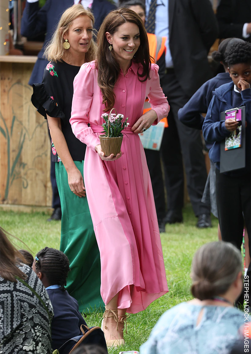 Kate Middleton wears recycled pink ME + EM dress at Chelsea Flower