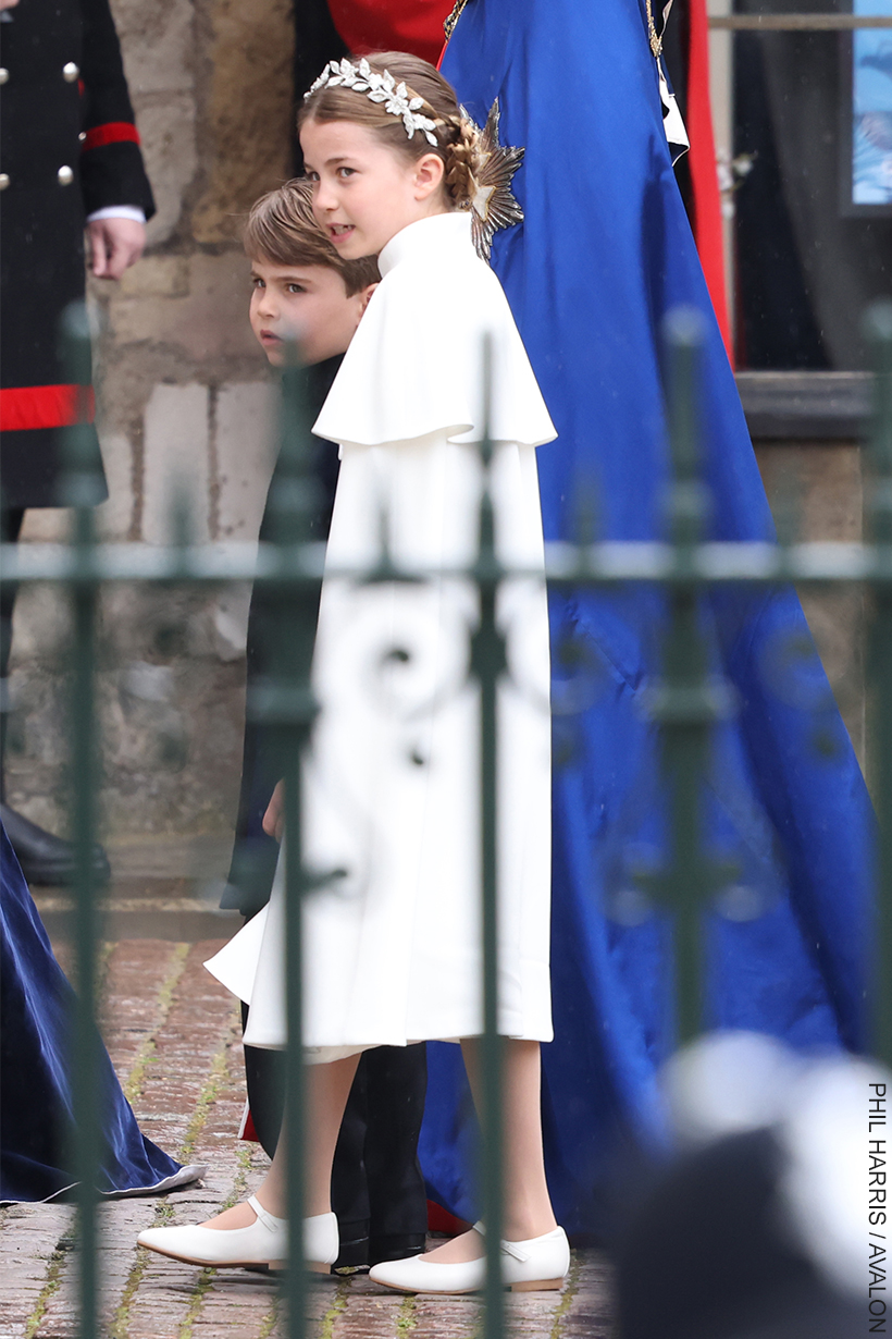 Princess Charlotte's outfit at the 2023 Coronation included a white dress, white cape and silver floral headband