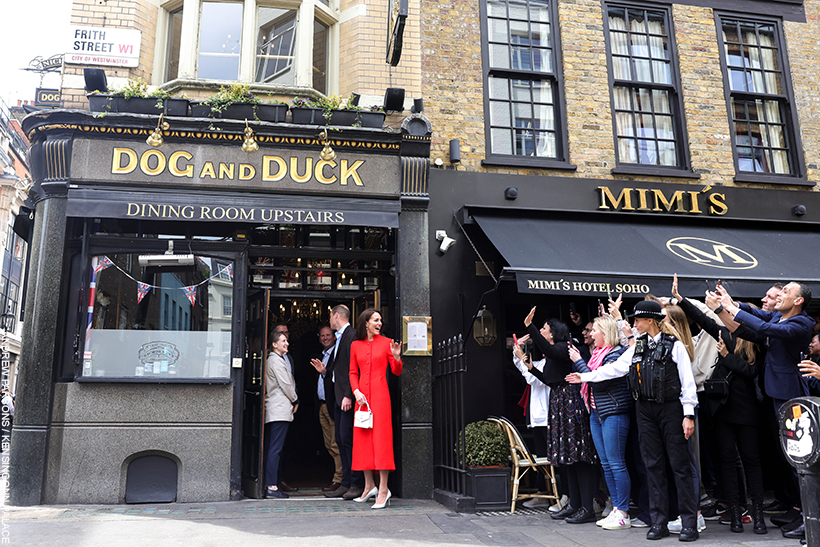 Kate Middleton stood outside the Dog and Duck Pub in Soho