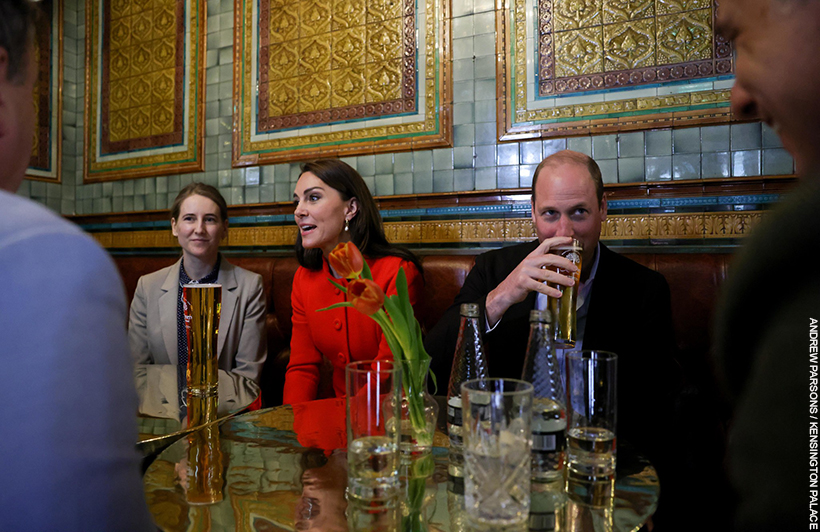 Prince William sips on his pint of beer in the Soho pub