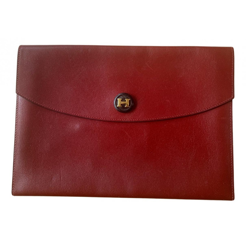 Hermes Vintage Burgundy Box Calf Leather Rio Clutch Hermes