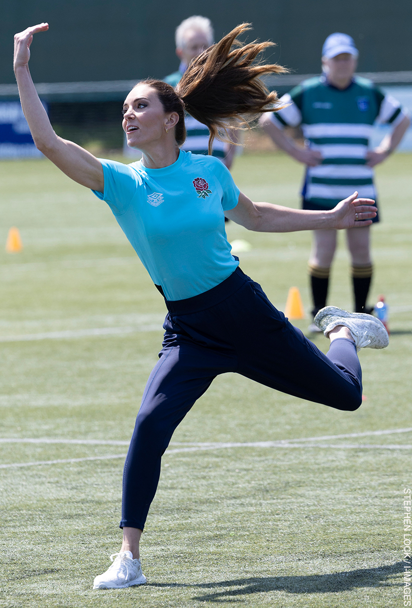 Kate Middleton Wears Navy Joggers on the Rugby Pitch