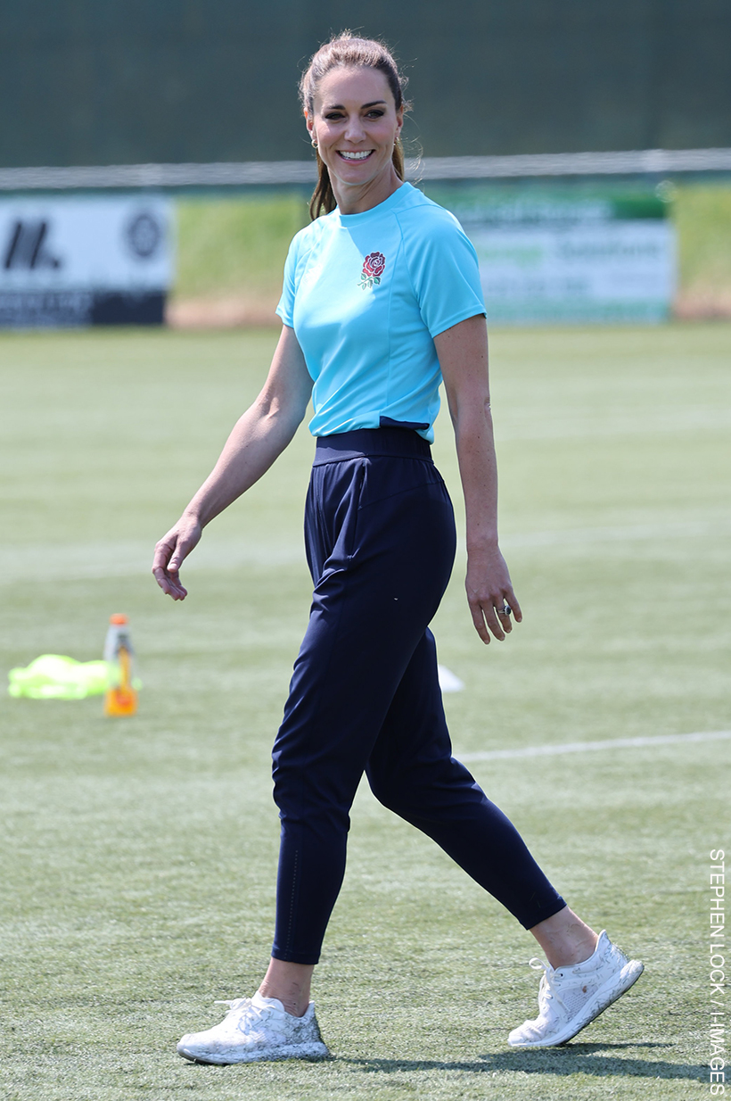 Princess of Wales in blue sporty outfit at Maidenhead Rugby Club today