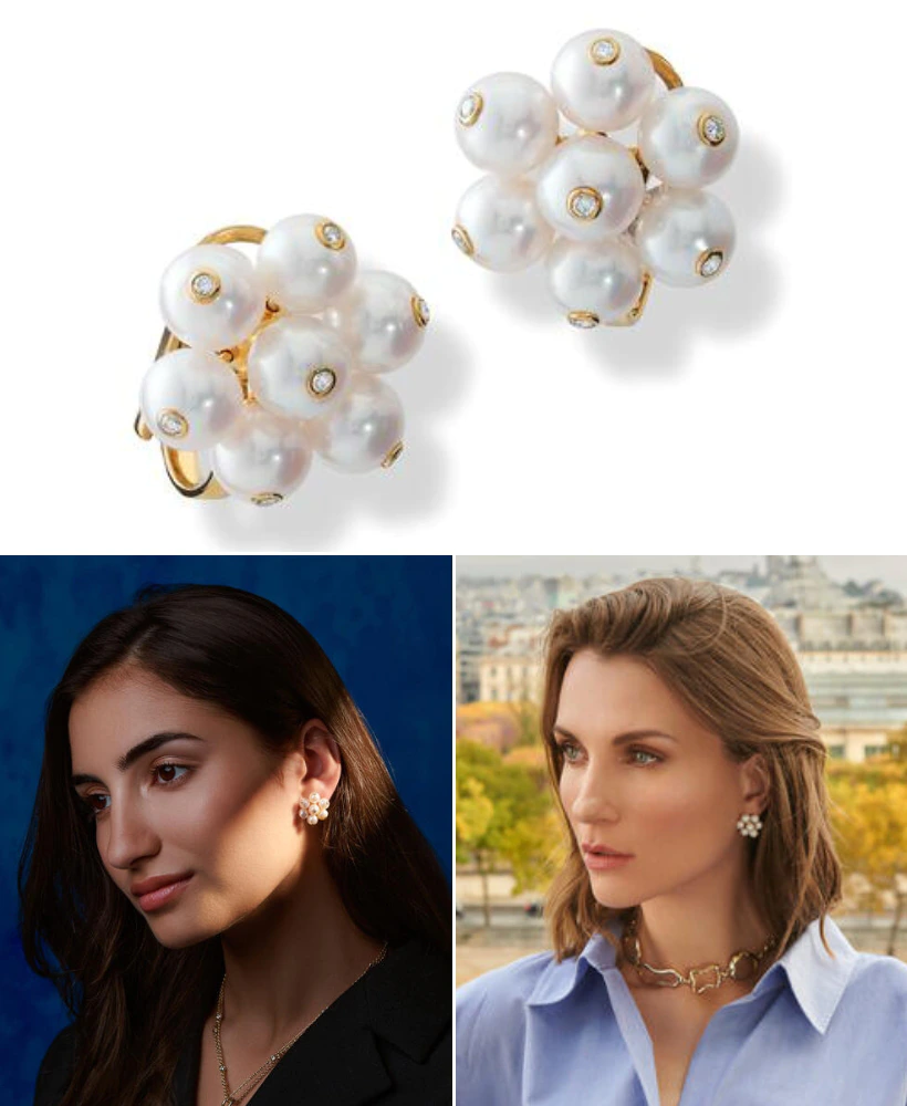 ᐈ Shyla gold Drop Earrings with pearls with gemstones Nuria 5868 | DELAGeM