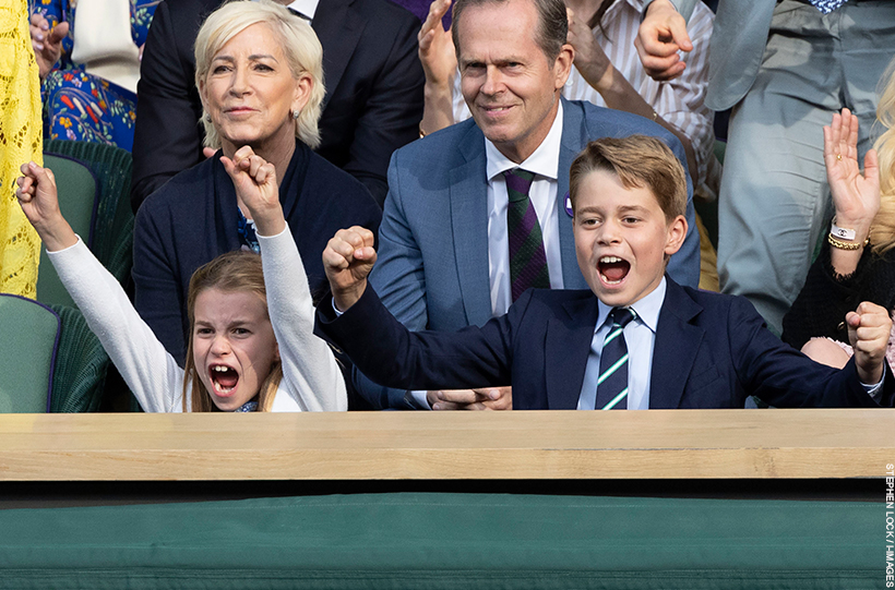 George and Charlotte cheering in the Royal Box at Wimbledon today