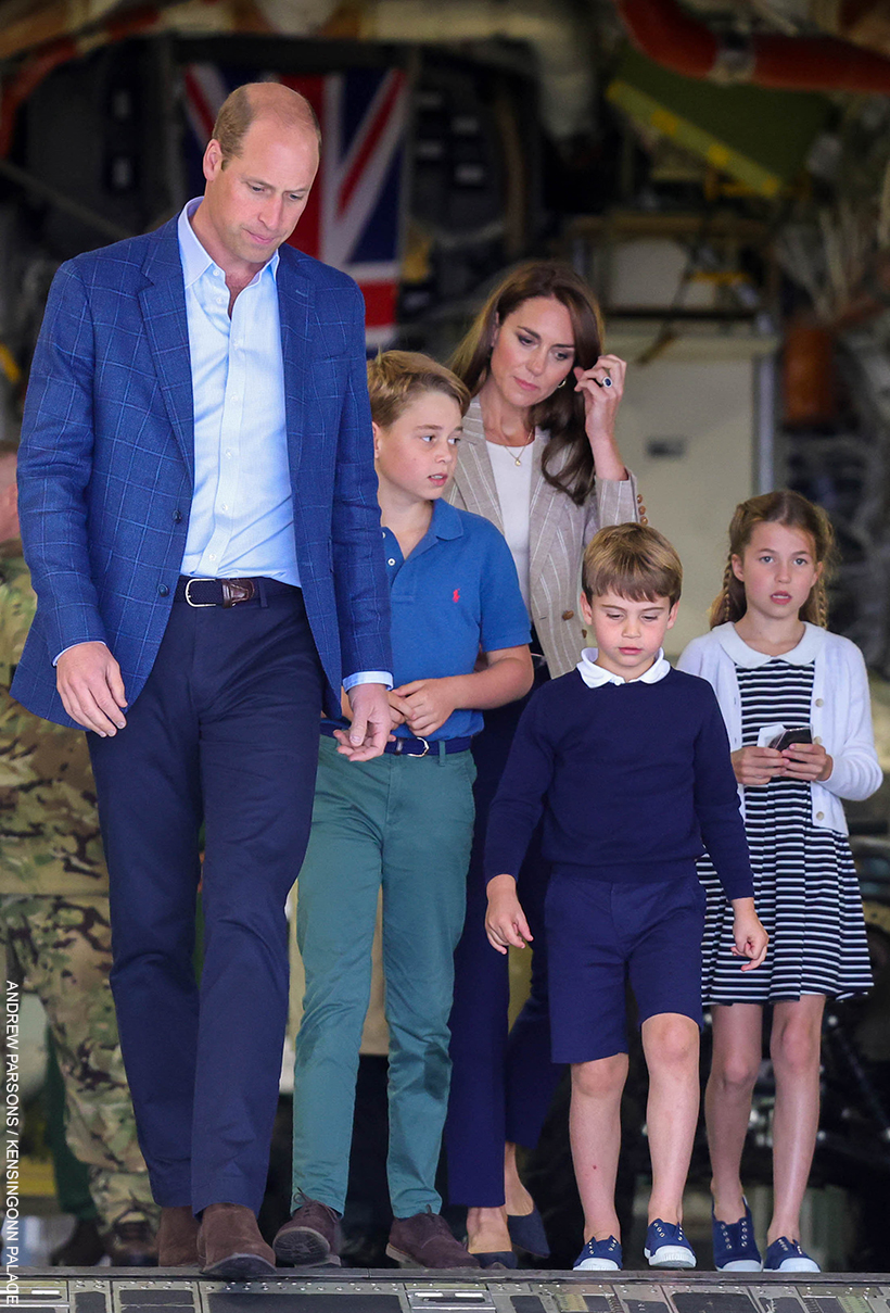 Kate Middleton with her family walking around the RAF Tattoo, looking at aircraft