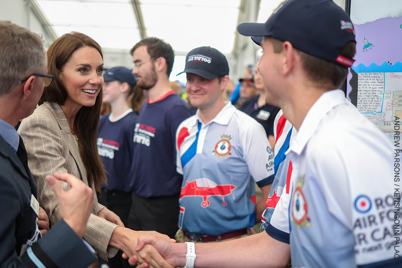 Kate shakes hands with the Air Cadets 