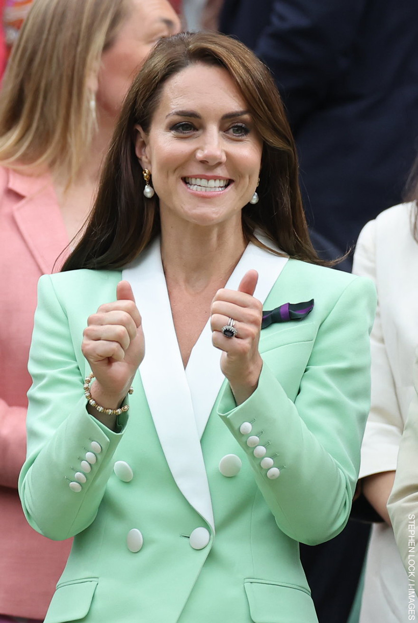 Kate Middleton Sports Minty Fresh Look In Green Balmain Blazer At Wimbledon