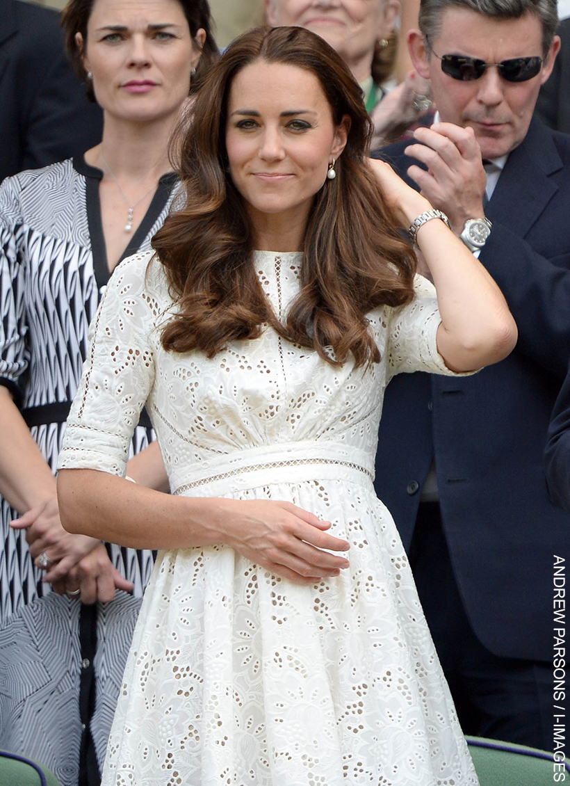 Kate Middleton at Wimbledon in 2012 in a white broderie anglaise dress