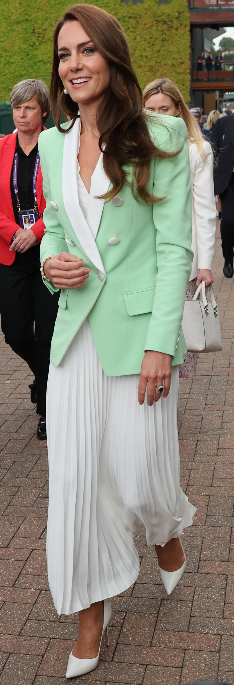 Kate Middleton Sports Minty Fresh Look In Green Balmain Blazer At Wimbledon