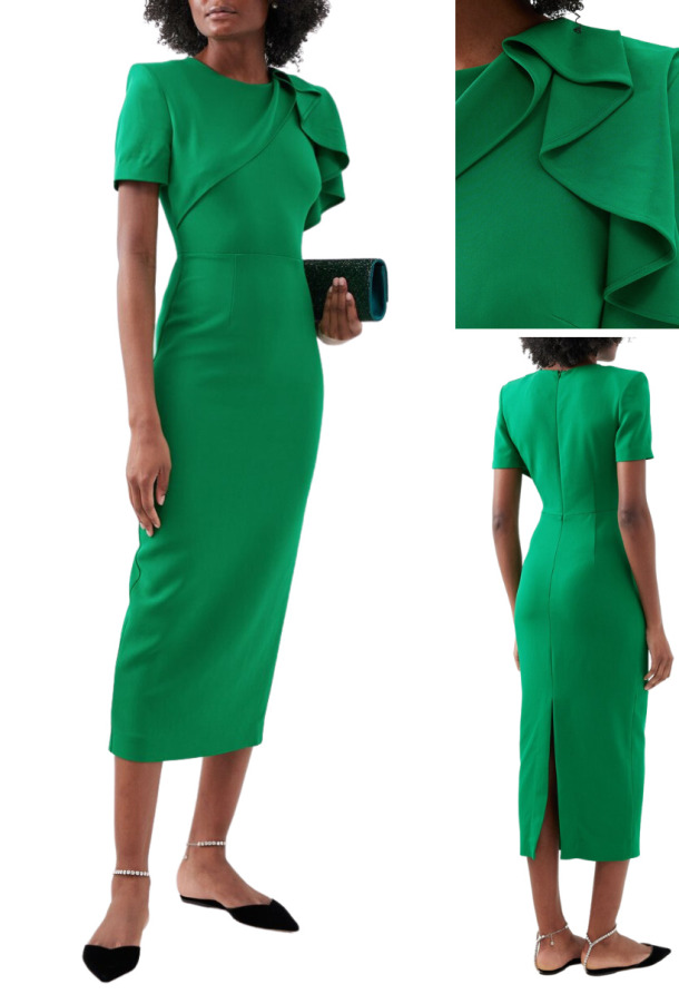 Roland Mouret cady dress in green worn to Wimbledon by Kate Middleton