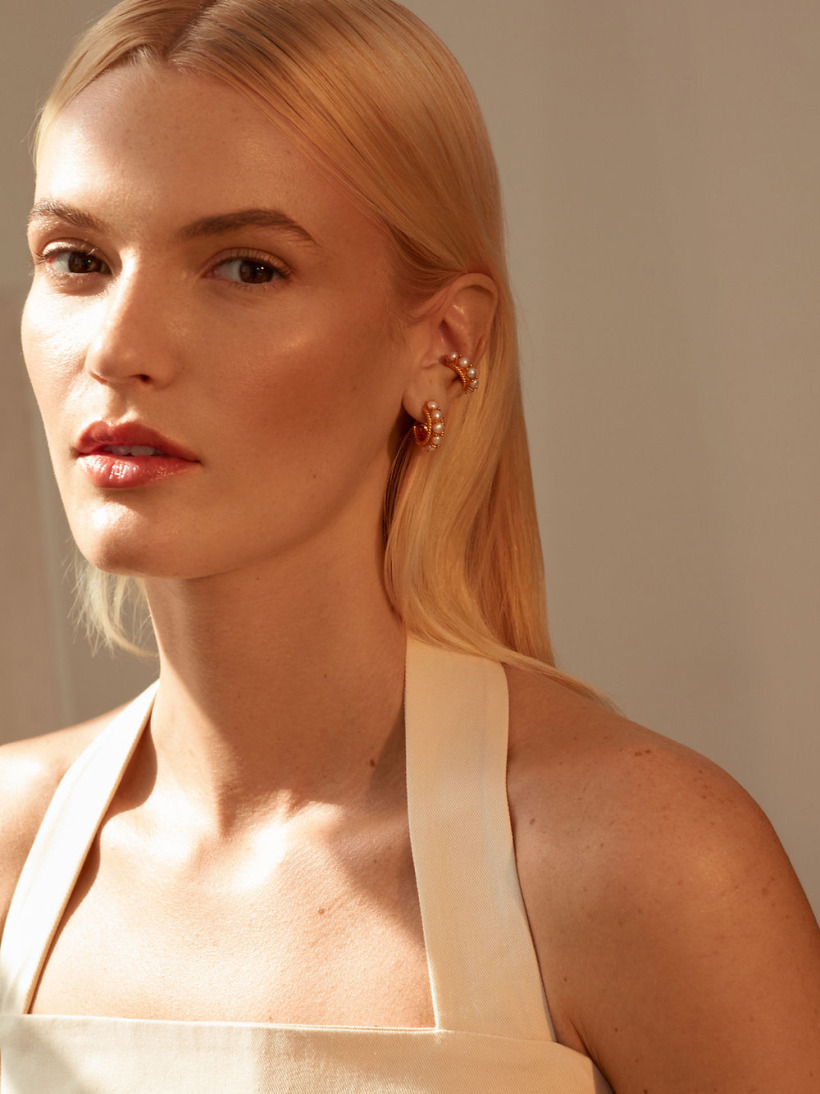 A model wearing the Shyla London earrings. 