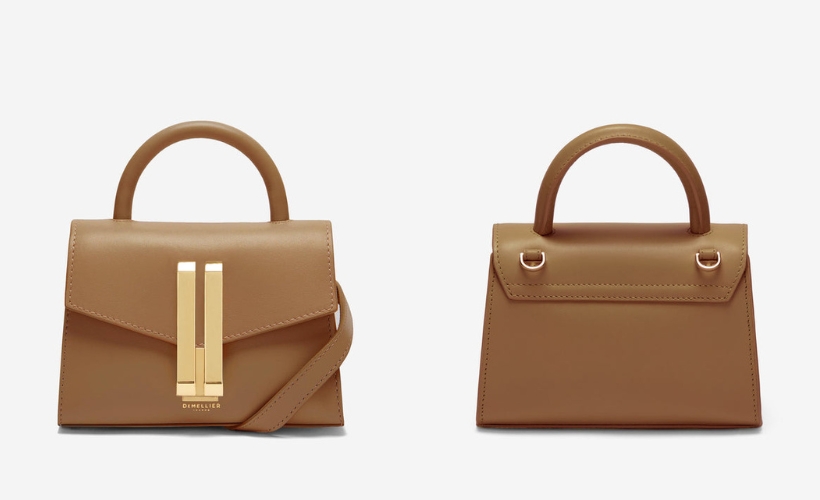 The Demellier Nano handbag in camel with gold hardware 