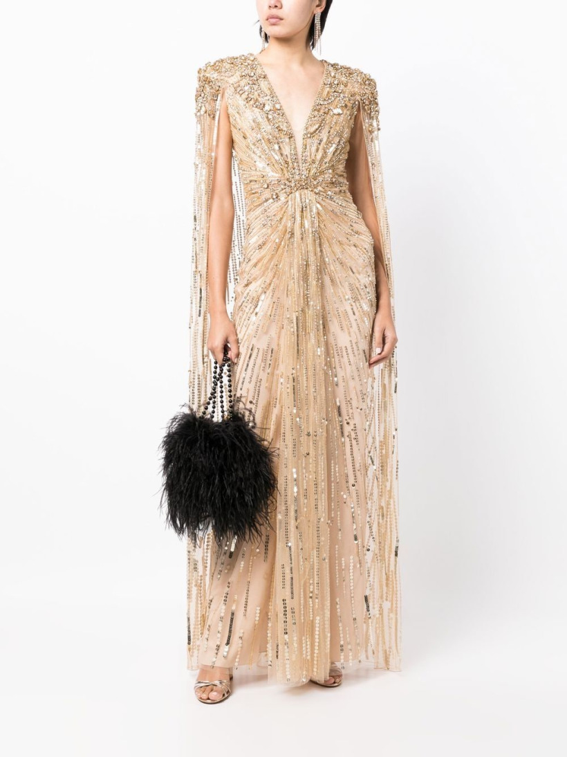Strapless Metallic Sequined Gown with Bow by Badgley Mischka
