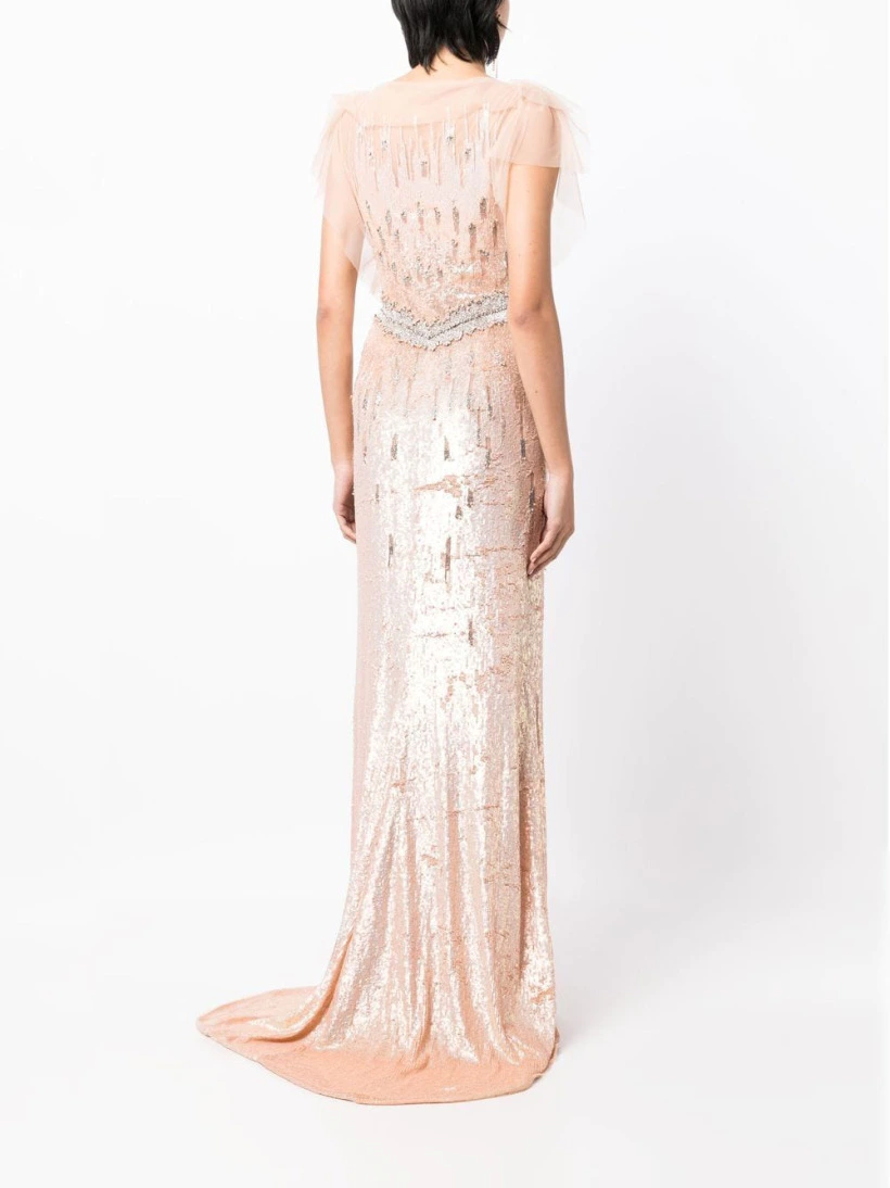 Jenny Packham  Bonnie Sequined Blush Pink Evening Dress