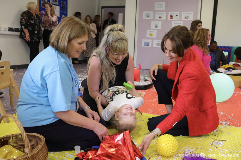 The Princess of Wales gets involved with messy play at a family portage session in Kent