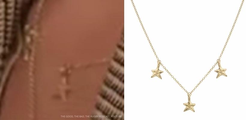 Close up of Kate's star pendant side by side next to the gold pendant by Daniella Draper.  The necklace features three stars suspended from a chain. 