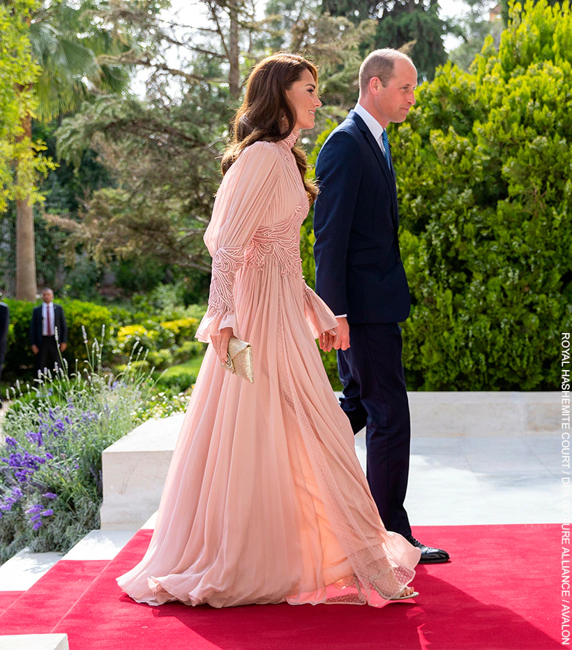Kate Middleton Long Sleeve Evening Dress Elegant Deep V neck Chiffon Floor  Length Evening Gowns 2019
