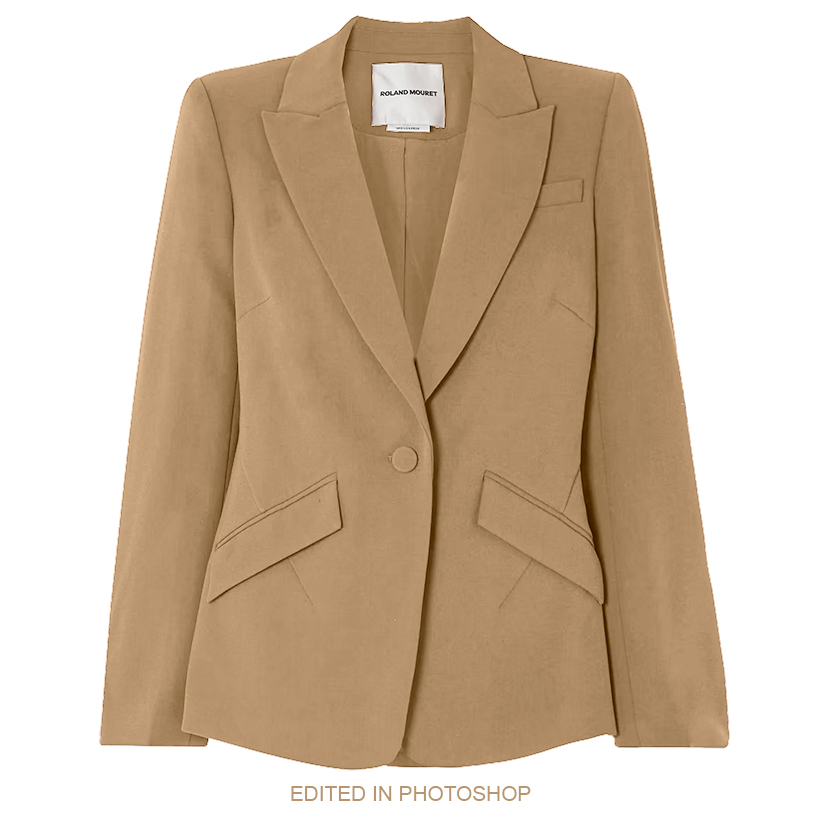 Digitally altered photo showing the Roland Mouret blazer now recoloured into camel