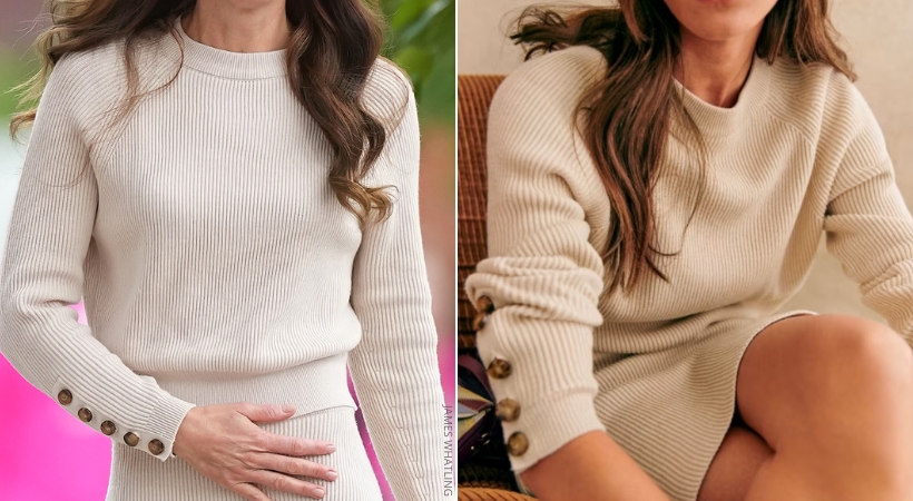 A look at Kate Middleton’s cream sweater, side-by-side with the product image from Sézane.