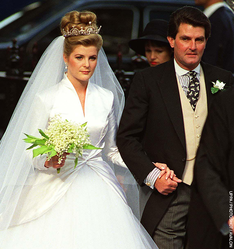 Serena Stanhope wearing the tiara on her wedding day. 