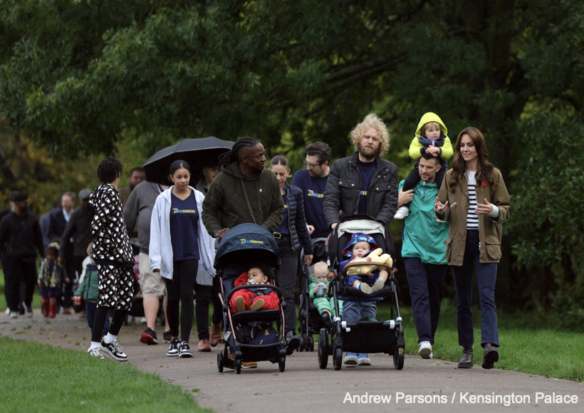 Kate Middleton out on a walk with a group of Dads and their kids.